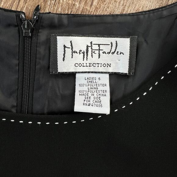 Vintage Mary Mcfadden Black Shift Dress White Collar Detail Sleeveless - Picture 5 of 5